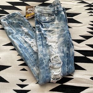 Machine Distressed Skinny Jeans